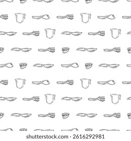 kitchen utensil pattern. kitchenware seamless pattern. doodle cooking utensil seamless pattern. doodle kitchen background