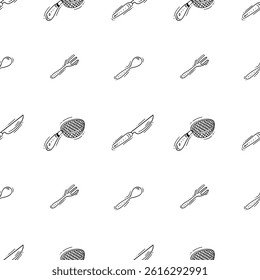 kitchen utensil pattern. kitchenware seamless pattern. doodle cooking utensil seamless pattern. doodle kitchen background