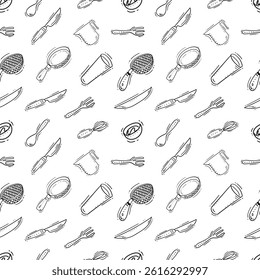kitchen utensil pattern. kitchenware seamless pattern. doodle cooking utensil seamless pattern. doodle kitchen background