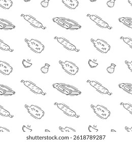 kitchen utensil pattern. kitchenware seamless pattern. doodle kitchen background