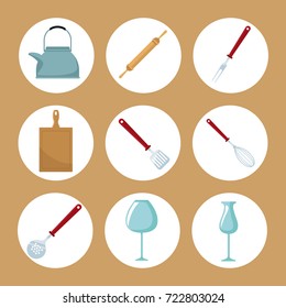 Kitchen utensil round icons