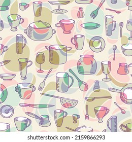 Kitchen Utensil Seamless Pattern. hand Drawn Illustration