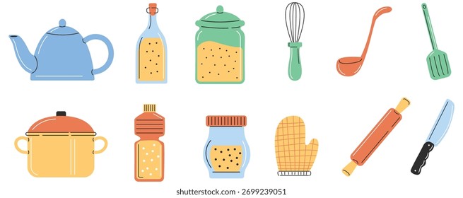 Küchen-Utensil-Set flache Design-Illustration