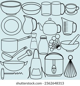 Kitchen utensil set tools doodle