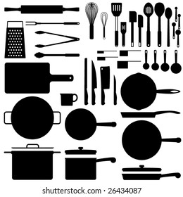 Kitchen utensil silhouette collection in vector format