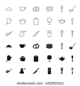 Kitchen utensil silhouettes and outline icons set