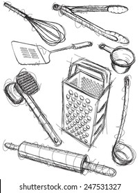 Kitchen utensil sketches Sketchy, hand drawn kitchen utensils