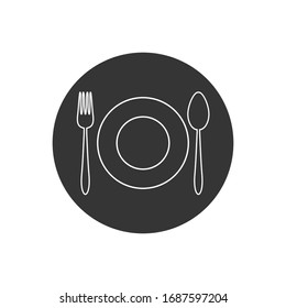 Kitchen utensil spoon plate fork line icon. Vector