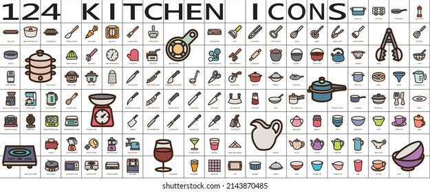 Kitchen utensil vector icon set.Editable icon collection.