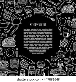 Kitchen utensils and appliance banner vector. 