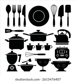 Kitchen Utensils and Appliances Silhouette Vector – Cooking Tools Clipart Set