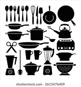 Kitchen Utensils and Appliances Silhouette Vector – Cooking Tools Clipart Set