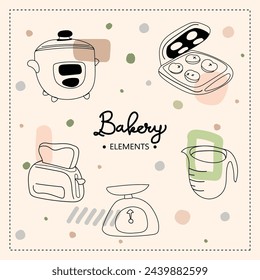 Kitchen utensils and bakery tools doodle. Hand drawn vector illustration.