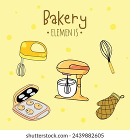 Kitchen utensils and bakery tools doodle. Hand drawn vector illustration.