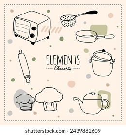 Kitchen utensils and bakery tools doodle. Hand drawn vector illustration.