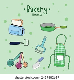 Kitchen utensils and bakery tools doodle. Hand drawn vector illustration.