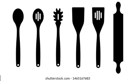 KITCHEN UTENSILS: Baking Spatula, Skimmer Spoon, Scraper, Serving And Spaghetti Spoon, Rolling Pin, Vegetable Wood Spoon, Spatula. Wooden Kitchen Accessories.