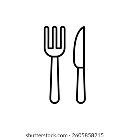 Kitchen Utensils Black Stroke Linear Icon. Cutlery vector illustration. Fork and Knife outline Icon 
