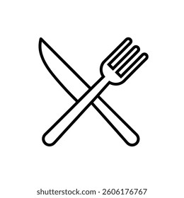 Kitchen Utensils Black Stroke Linear Icon. Cutlery vector illustration. Fork and Knife outline Icon 