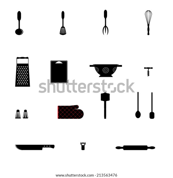 Kitchen Utensils Black White Set Stock Vector (Royalty Free) 213563476