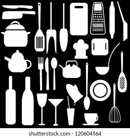 Kitchen utensils black and white vector design