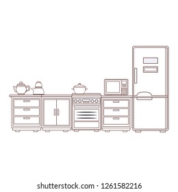 Kitchen with utensils brown lines
