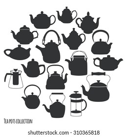 Kitchen utensils collection. Tea pots and kettles. 