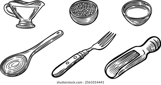 Kitchen utensils collection vector illustration.