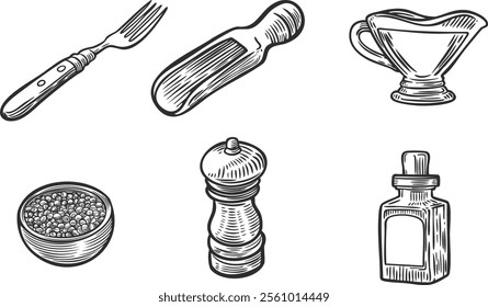 Kitchen utensils collection vector illustration.