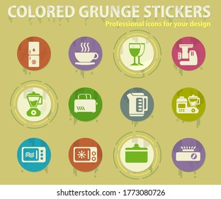 Kitchen Utensils colored grunge icons with sweats glue for design web and mobile applications