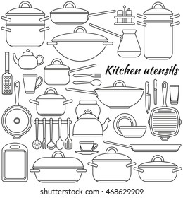 Kitchen utensils colorful icons set. Vector illustration.