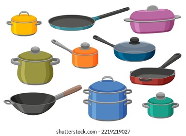 Kitchen utensils colorful isometric icons set. Vector illustration.