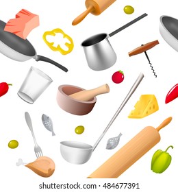 Kitchen utensils. Cook pattern. Food