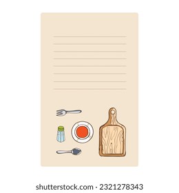 Kitchen utensils and cookbook page. Vector illustration.
