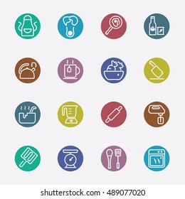 Kitchen Utensils and cooking color circles line icon 2