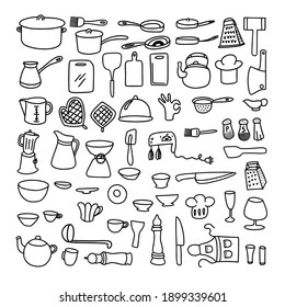 Kitchen utensils, utensils, kitchen utensils for cooking doodles vector