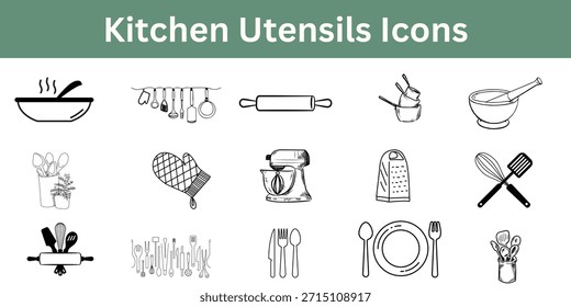 Utensilios de cocina e íconos de herramientas de cocina: símbolos culinarios para menús de restaurantes y App