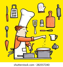 Kitchen utensils and cookware doodle icons set. Vector illustration.