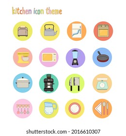 Kitchen utensils and cookware flat icons set, cooking tools and kitchenware equipment, serve meals and food preparation elements. Modern design style vector illustration symbol collection.