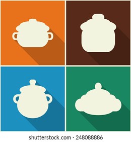 Kitchen utensils and cookware flat icons set. Modern design style vector illustration symbol collection. 