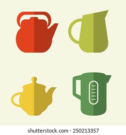 Kitchen utensils and cookware flat icons set. Modern design style vector illustration symbol collection. 