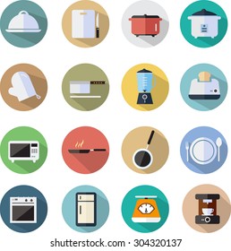 Kitchen utensils and Cookware flat icons set
