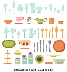 Kitchen utensils and cookware icons set, cooking tools and kitchenware equipment