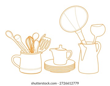Utensilios de cocina y utensilios de cocina, que representan la cocina y la cocina casera