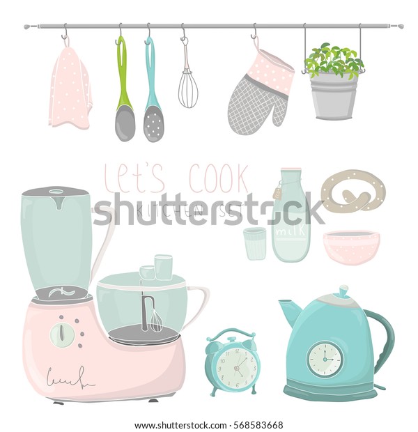 Kitchen Utensils Cute Vector Illustration 600w 568583668 