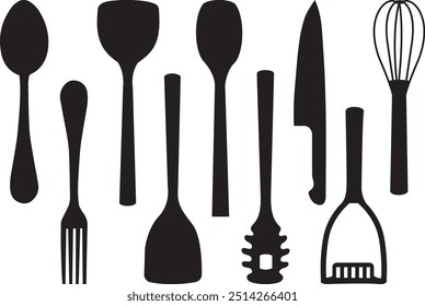 Kitchen utensils and cutlery icons set. kitchen accessories