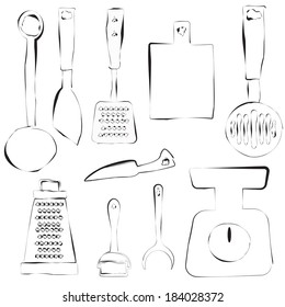 kitchen utensils design in freehand style