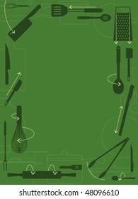 Kitchen utensils with directional arrows decorative border