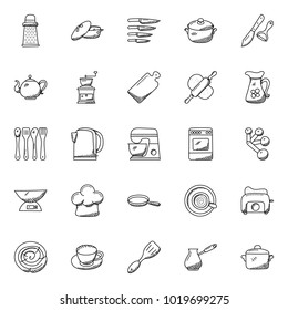 Kitchen Utensils Doodle Icons Set