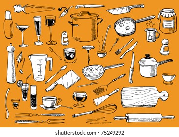 Kitchen Utensils Doodles Vector